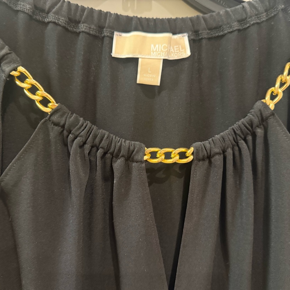 MICHAEL Michael Kors Black Blouse with Gold Chain Accent - Picture 2 of 4